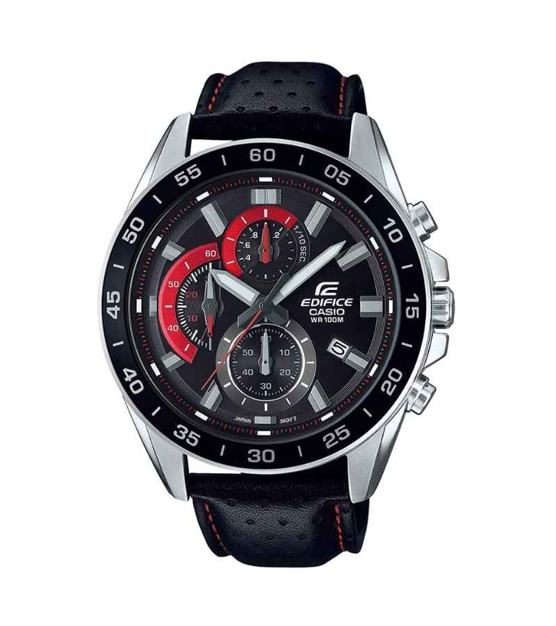 CASIO EDIFICE EFV-550L-1A BLACK ANALOG MEN'S LEATHER WATCH